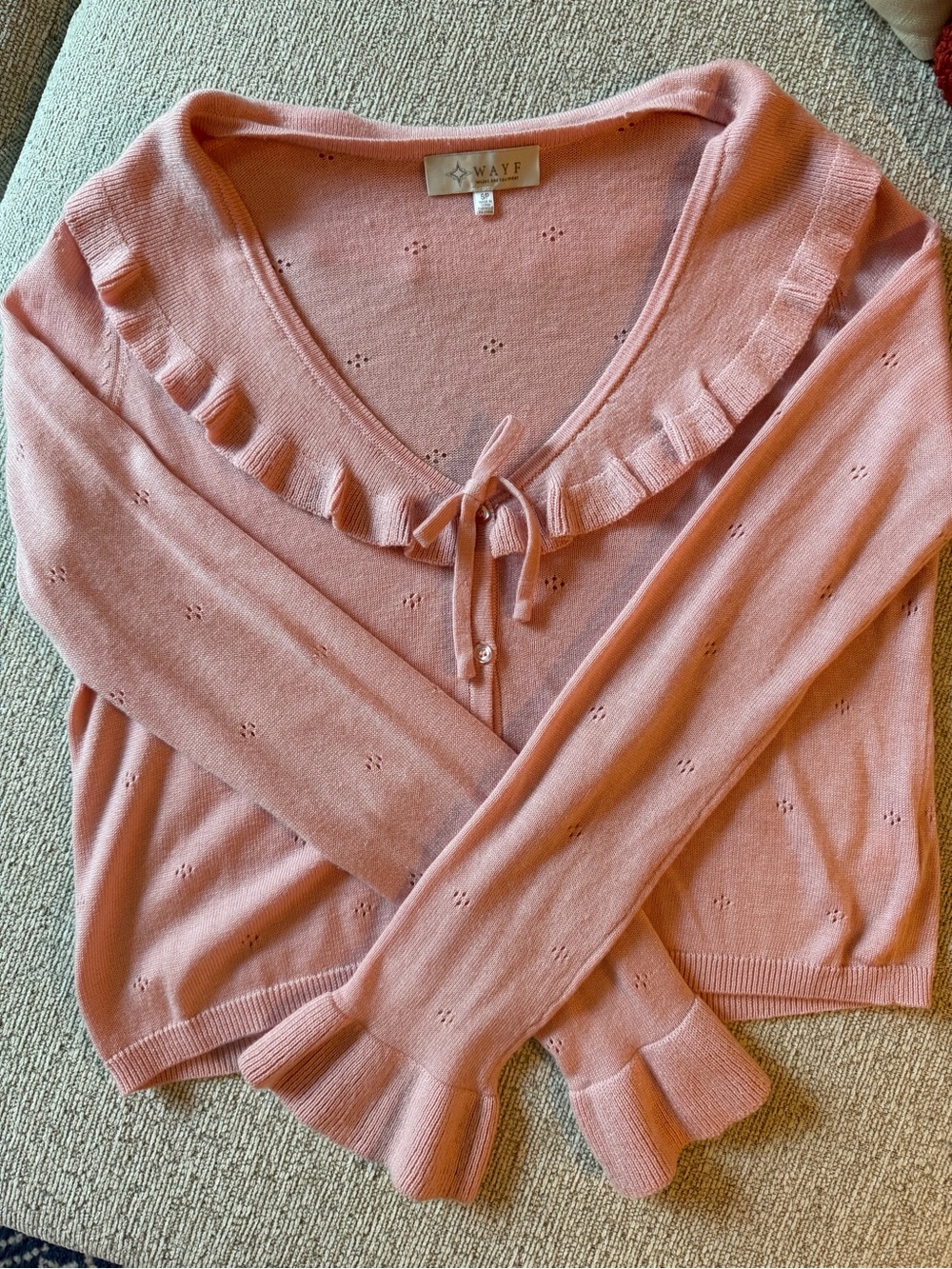 Pink Ruffle Tie Cardigan